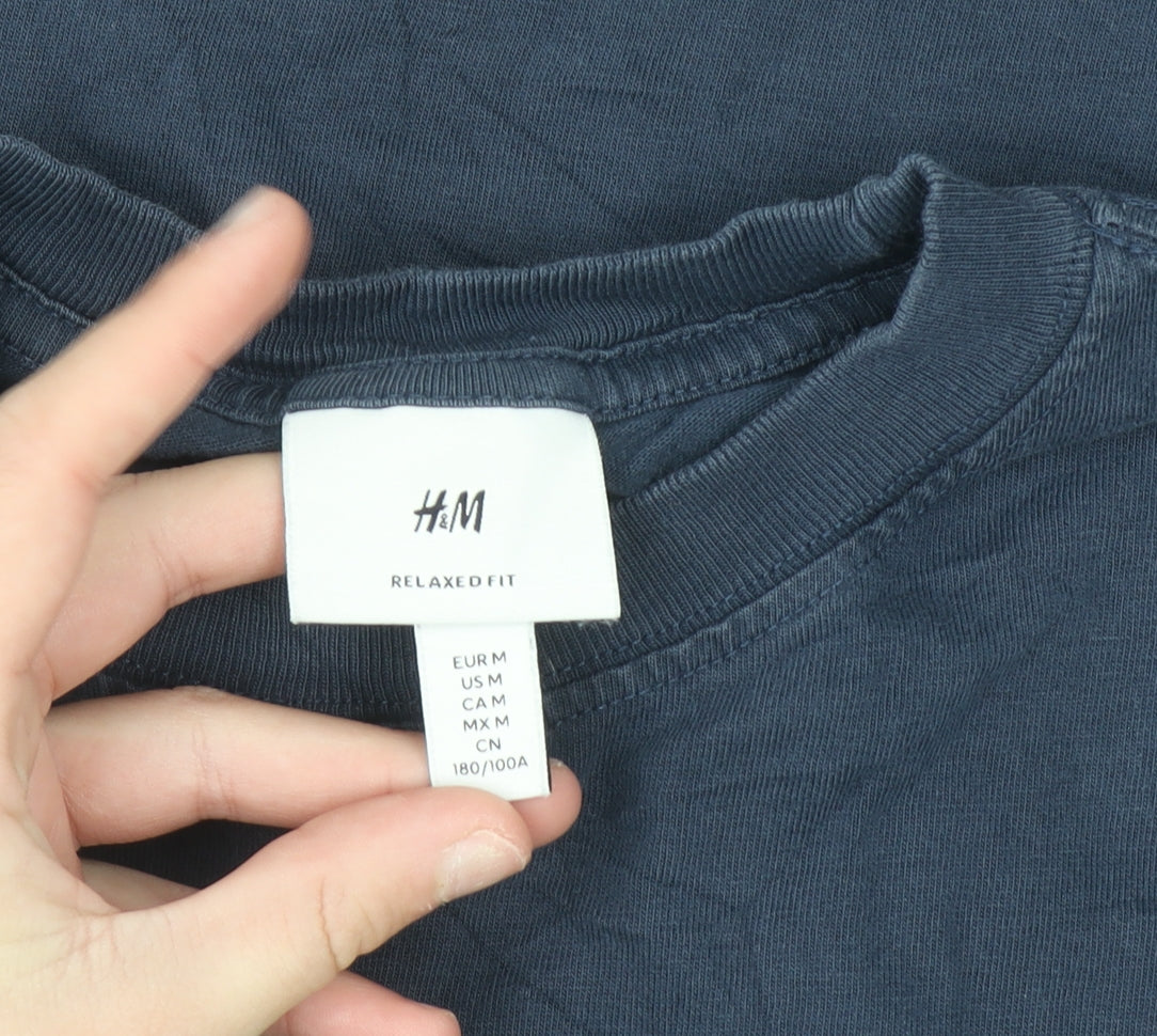 H&M Men's Blue Relaxed Fit Nature Graphic Cotton T-Shirt Size M