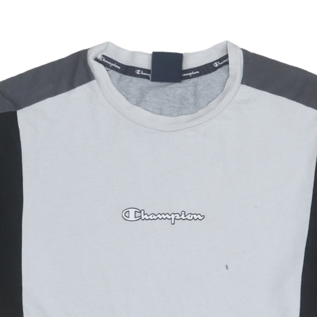 Champion Men's Grey Colourblock Logo Crew Neck Cotton T-Shirt M