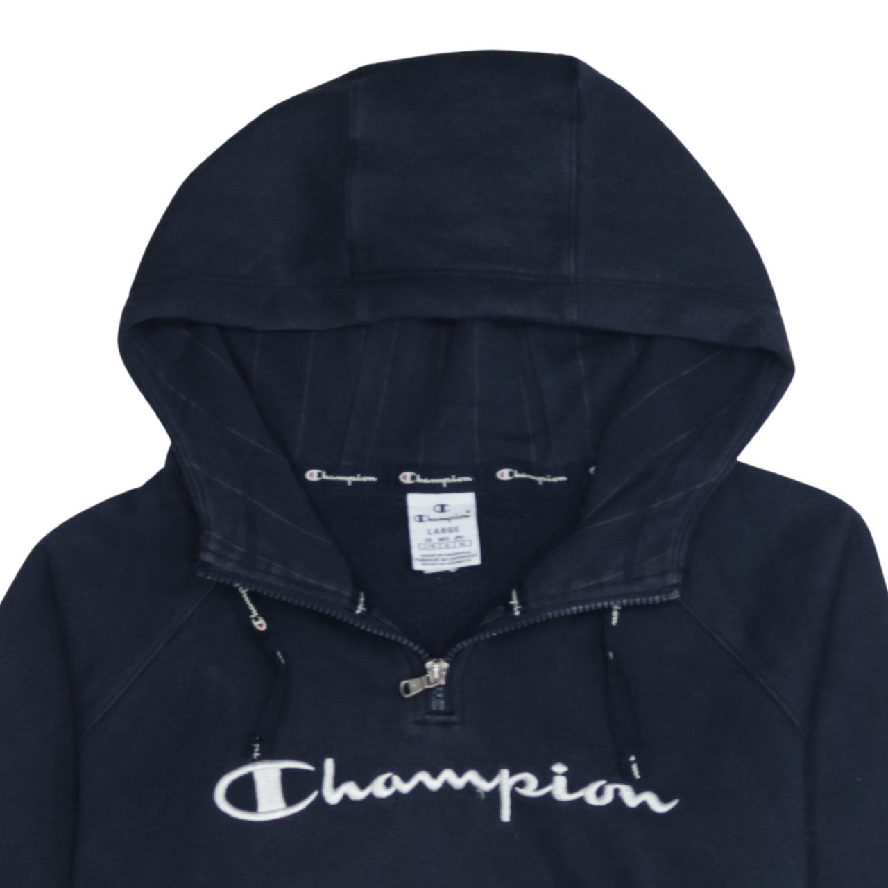 Champion Women Navy Blue 1/4 Zip Hooded Sweatshirt Size L