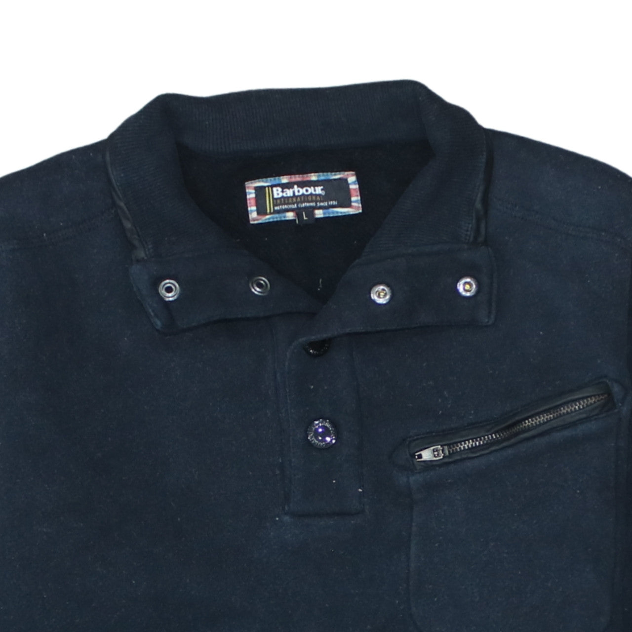 Barbour Men's Blue Henley Sweatshirt L Fleece Cotton Blend