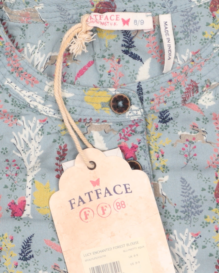 FatFace Girls Blue Enchanted Forest Blouse 8-9 Years Viscose Long Sleeve