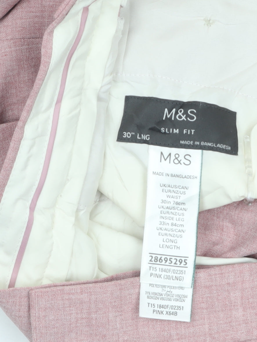 Marks and Spencer Men's Pink Slim Fit Dress Trousers 30W 30L