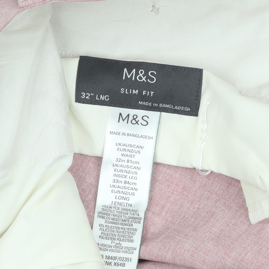 Marks and Spencer Mens Pink Slim Fit Dress Trousers 32W 33L