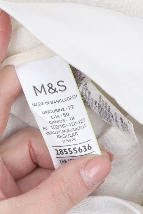Marks and Spencer Women’s Ivory Regular Fit Stretch Trousers Size 22