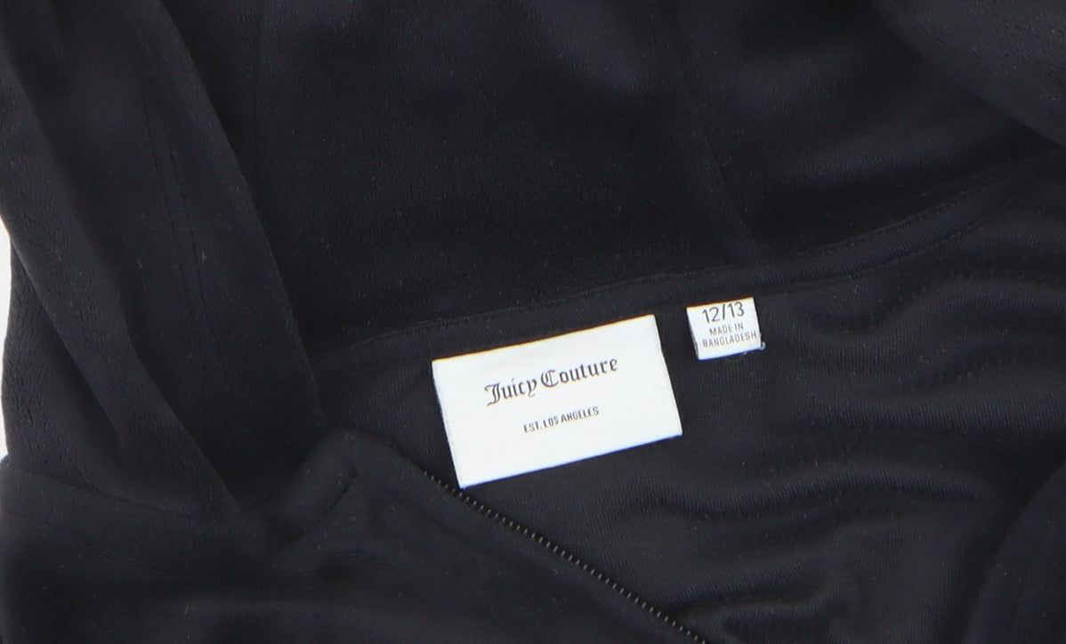 Juicy Couture Girls Black Velour Zip Hooded Track Jacket 12-13 Years