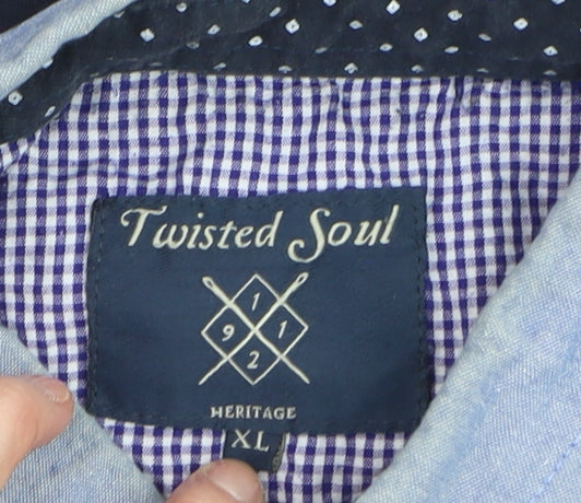 Twisted Soul Men's Blue Collared Short Sleeve Polka Dot T-Shirt XL
