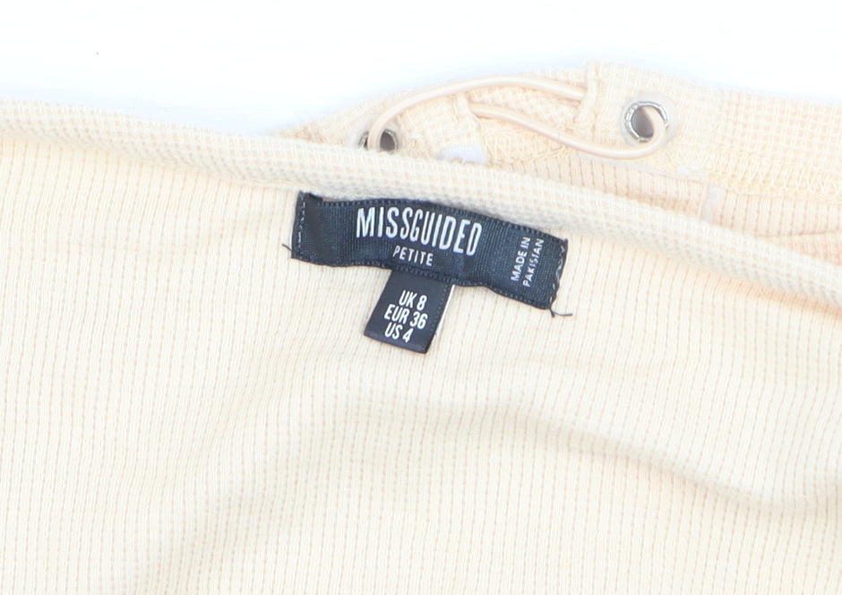 Missguided Women Beige Cropped Puff Sleeve Lace-Up Top UK 8 Petite