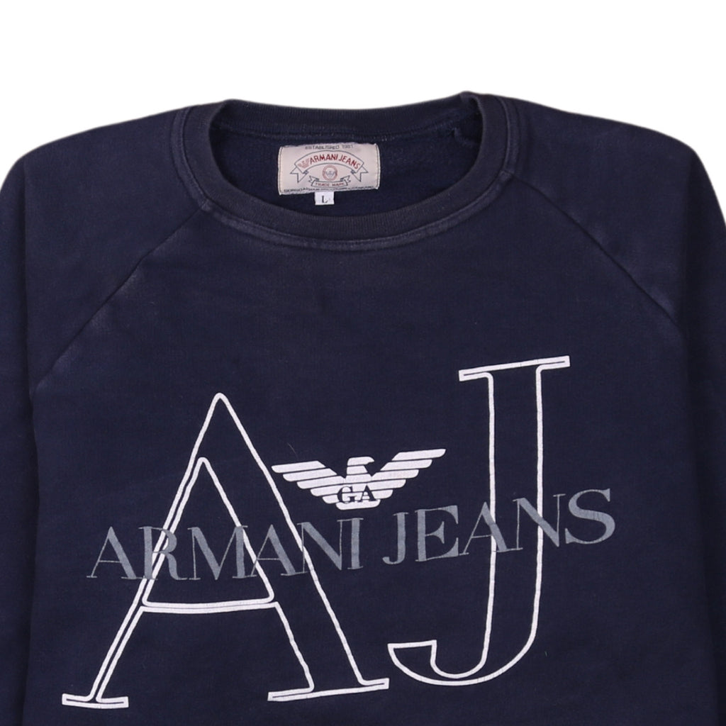Armani Jeans Men's Blue Large Pullover Logo Sweatshirt