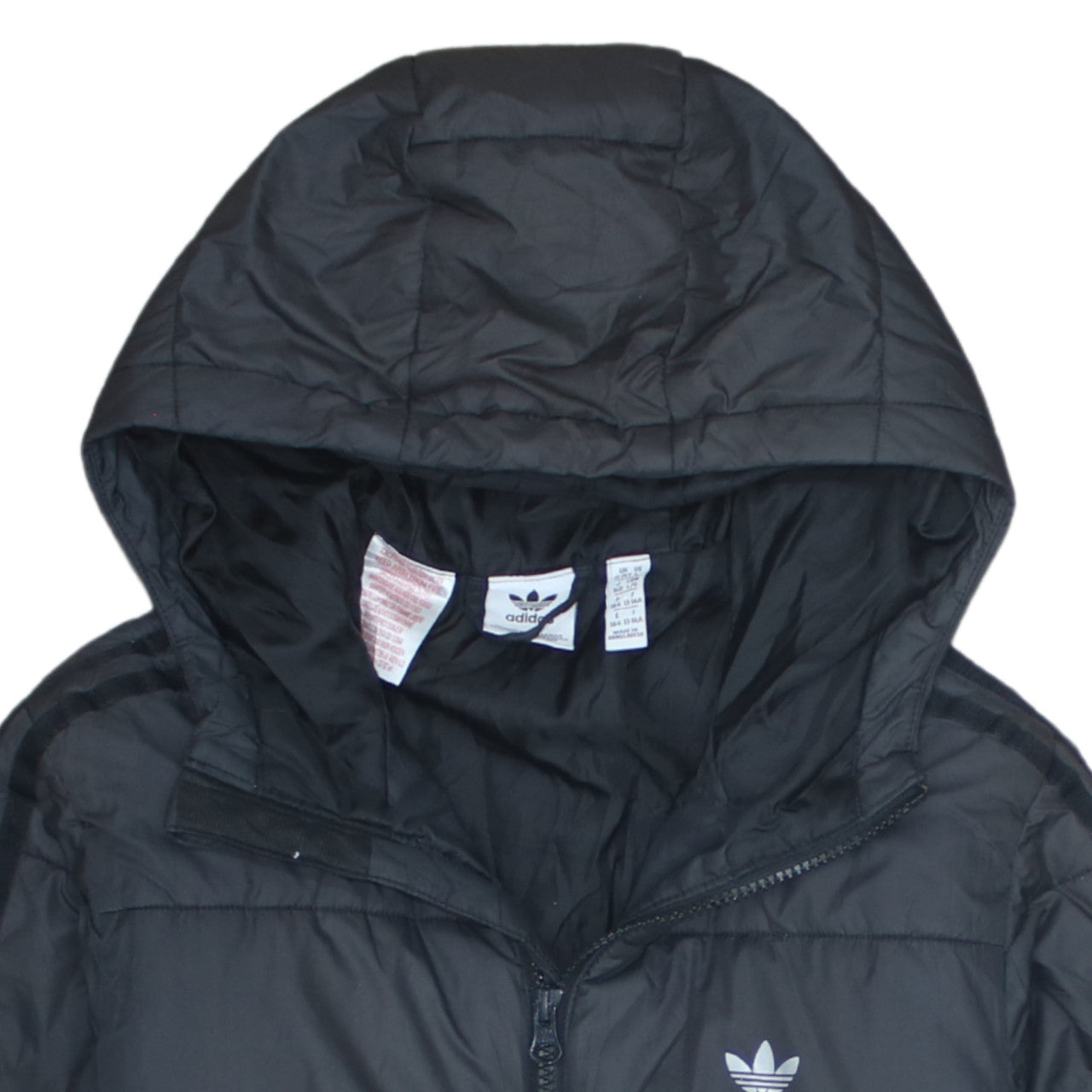 Adidas Boys Black Hooded Puffer Jacket 13-14 Years Lined Full Zip