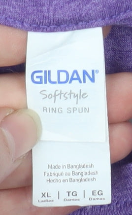 Gildan Women’s Purple Helvellyn Print Softstyle Ring Spun T-Shirt XL