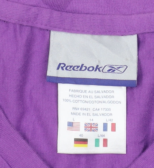 Reebok Womens Purple V-Neck Short Sleeve Cotton T-Shirt L