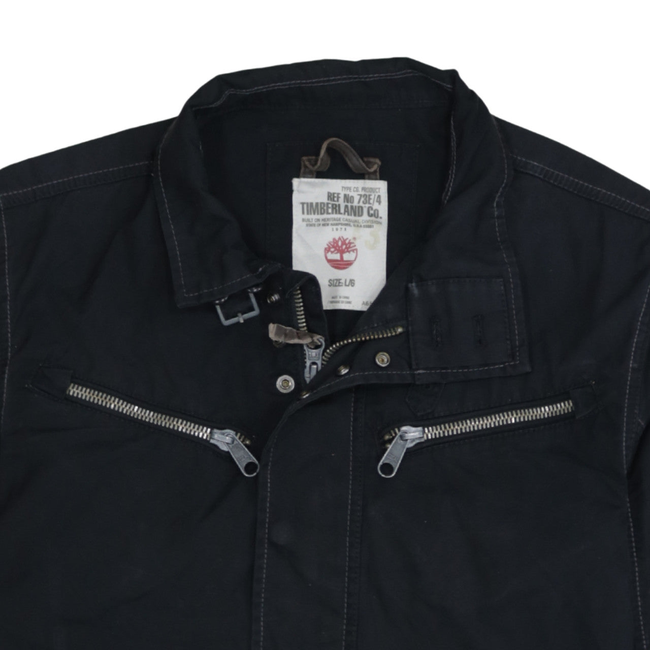 Timberland Men’s Black Biker Jacket L Canvas Full Zip Outdoor Style