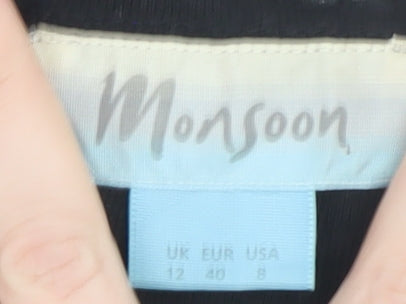 Monsoon Women Black Long Sleeve Cotton Jersey Top Size 12