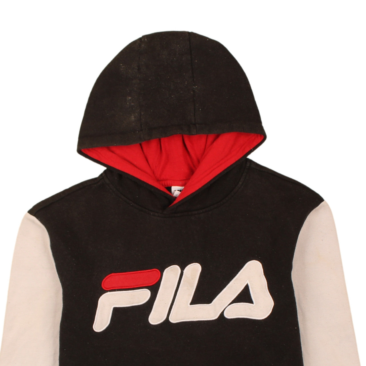 Fila Boys Black Colourblock Pullover Hoodie Size 18/20 Logo Design