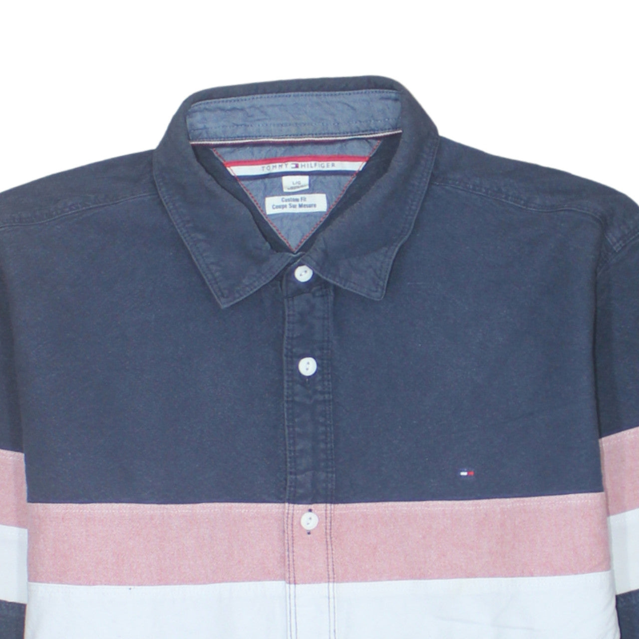 Tommy Hilfiger Men’s Blue Colourblock Cotton Shirt L Slim Fit