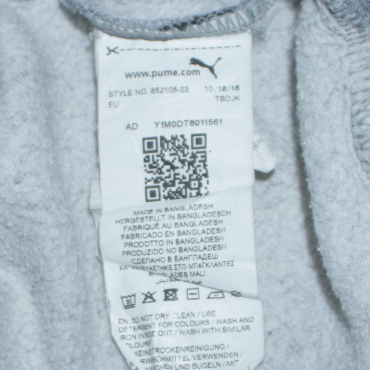 Puma Boys Grey Pullover Hoodie 13-14 Years Fleece Logo Sweatshirt