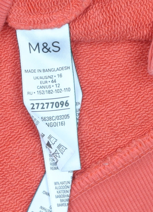 Marks and Spencer Women Coral Orange Pullover Hoodie Size 16 Cotton Blend