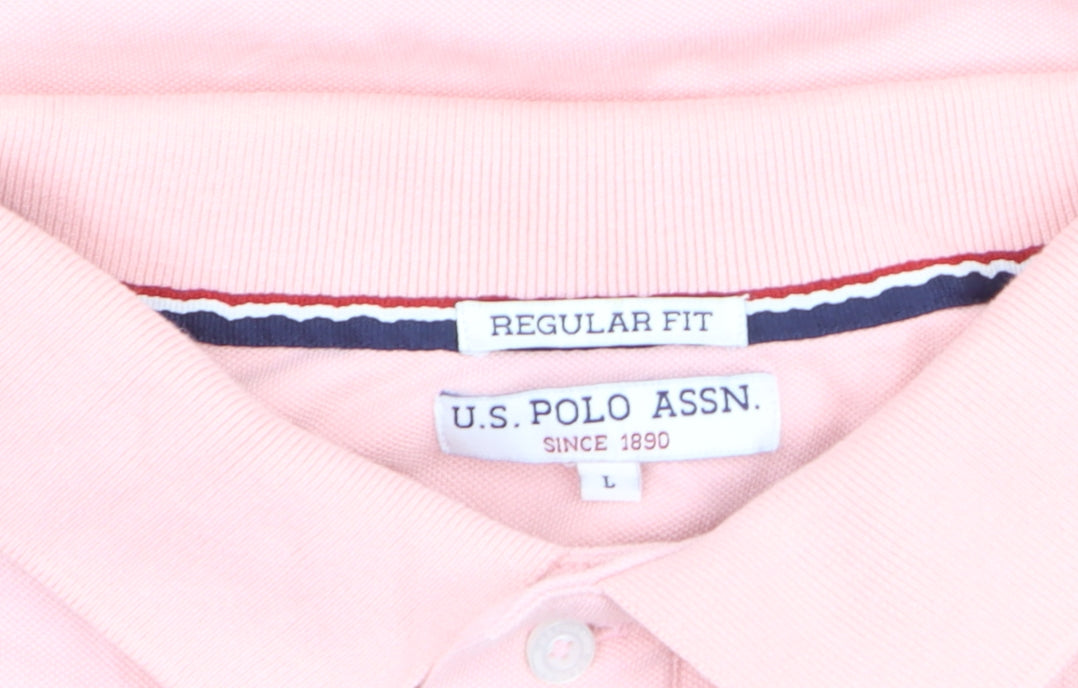 U.S. Polo Assn. Men's Pink Regular Fit Cotton Polo Shirt L