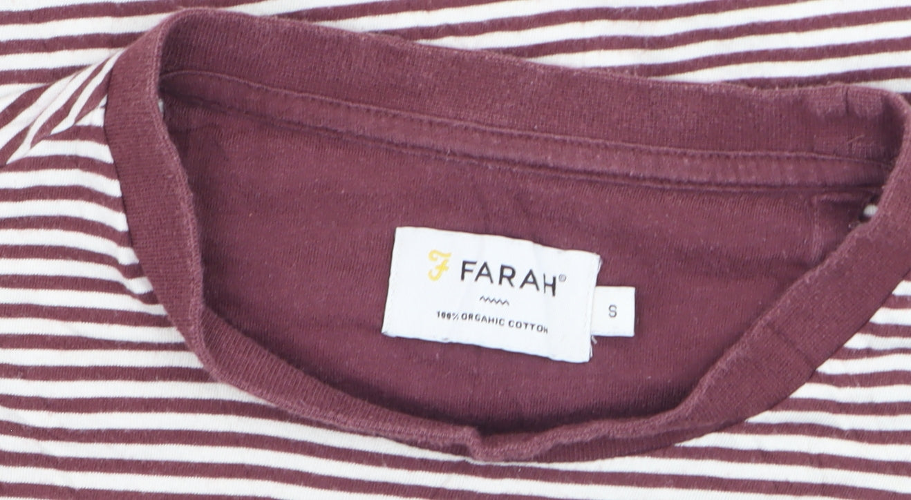 Farah Men's Brown White Striped Cotton Crew Neck T-Shirt Size S