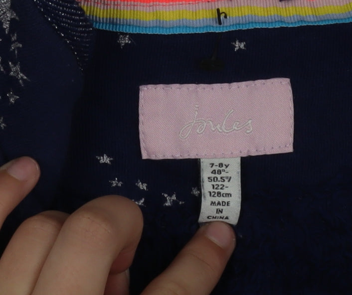 Joules Girls Blue Star Print Fleece 1/4 Zip Activewear Jacket 7-8 Years