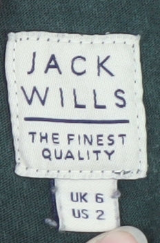 Jack Wills Womens Green Ringer T-Shirt Size 6 Cotton Casual Top