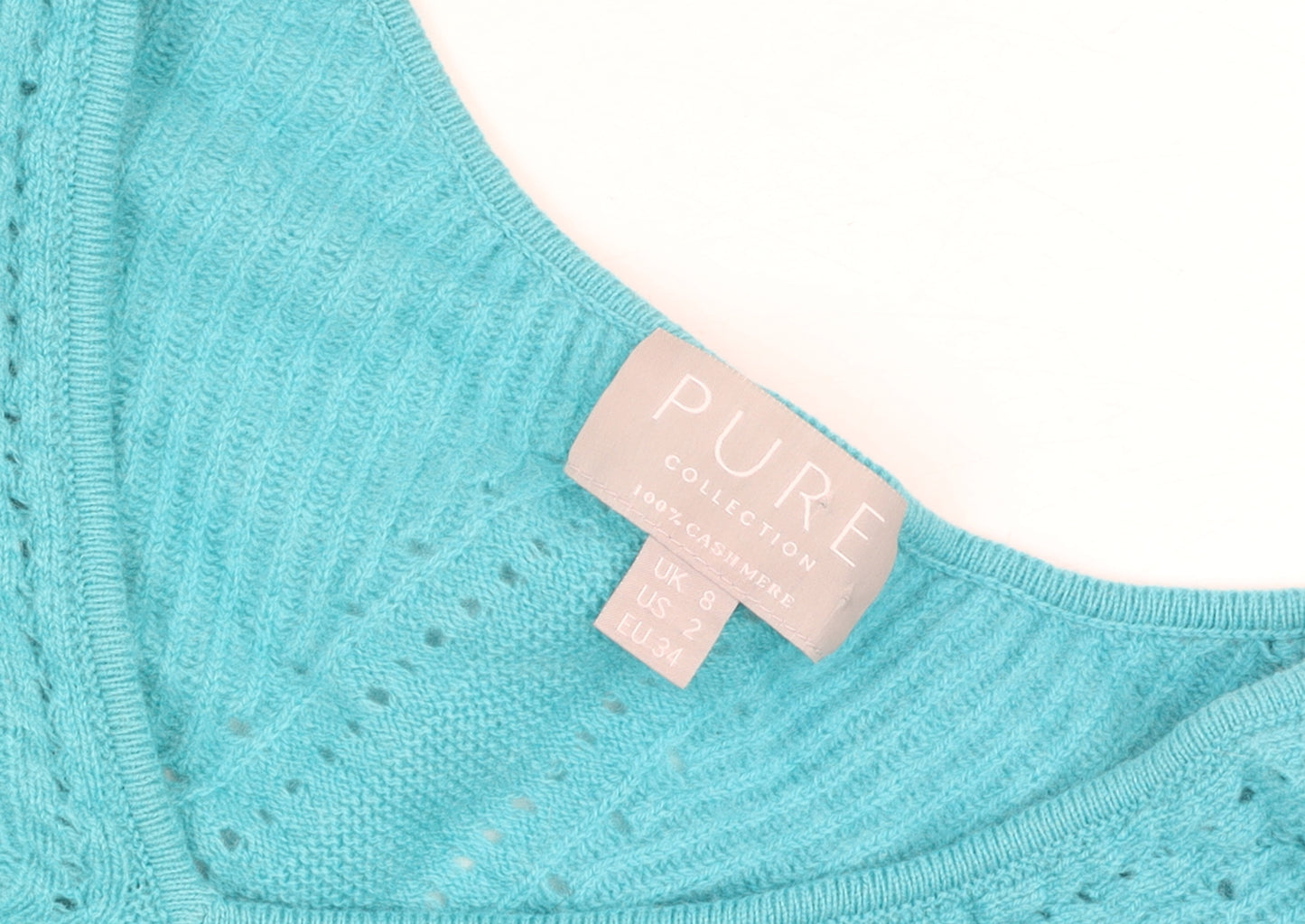 Pure Collection Women’s Blue V-Neck 100% Cashmere Jumper UK 8