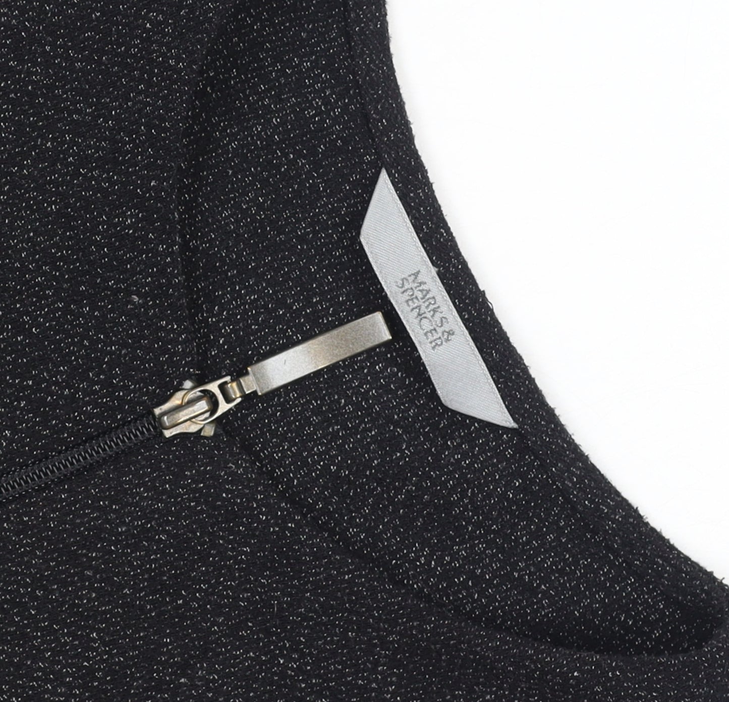 Marks and Spencer Women Black Size 14 Tweed Zip Suit Jacket