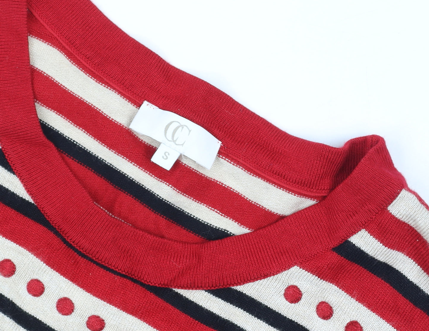 CC Women's Red Striped Crew Neck Long Sleeve Pullover Jumper Size S