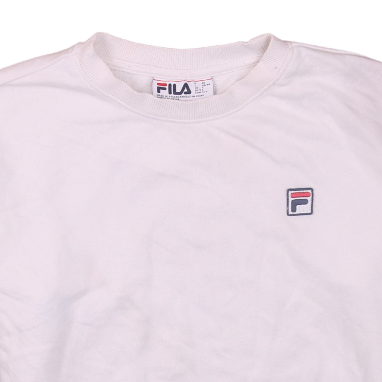 Fila Men's White Pullover Sweatshirt L Crew Neck Logo Athletic
