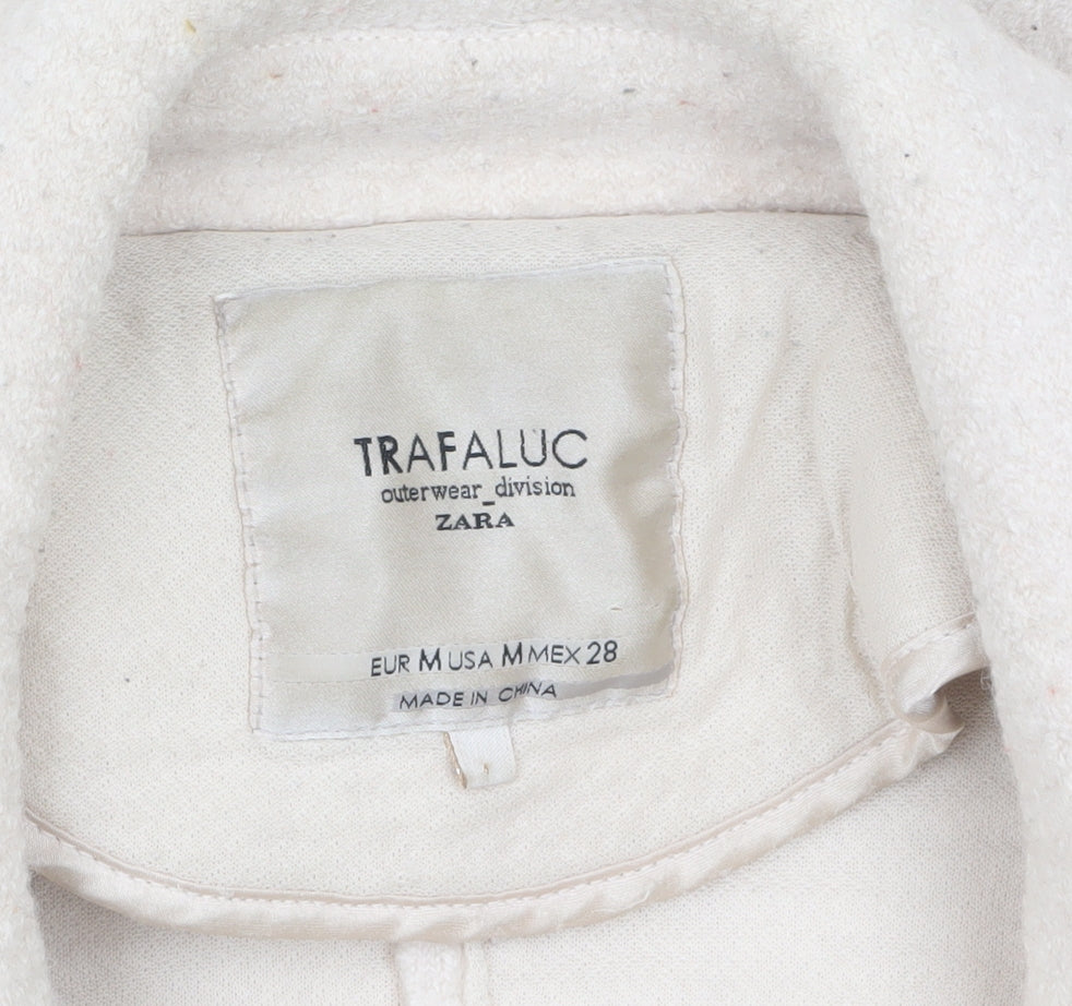 Zara Women Ivory Wool Blend Mid-Length Overcoat Size 12