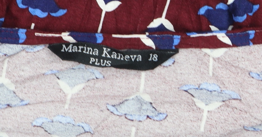 Marina Kaneva Womens Red Floral Tunic Blouse Size 18 Plus 3/4 Sleeve