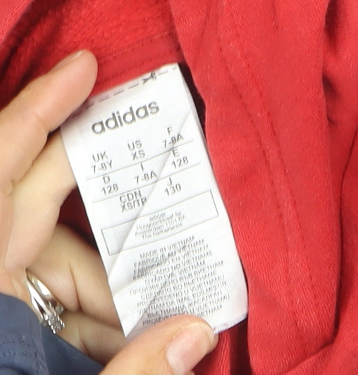 Adidas Boys Red & Navy Pullover Hoodie Size 7-8 Years Colourblock Logo
