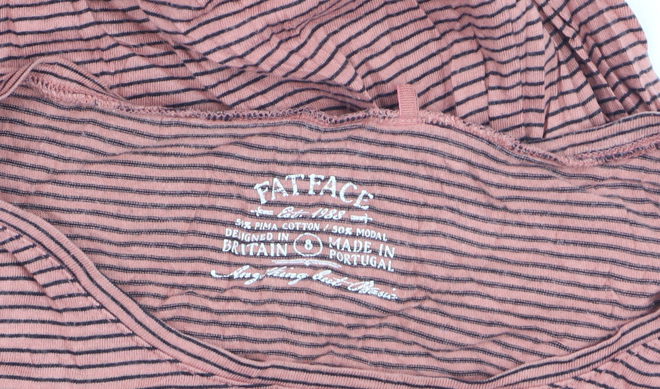 FatFace Womens Pink Striped Long Sleeve Cotton Modal T-Shirt Size 8