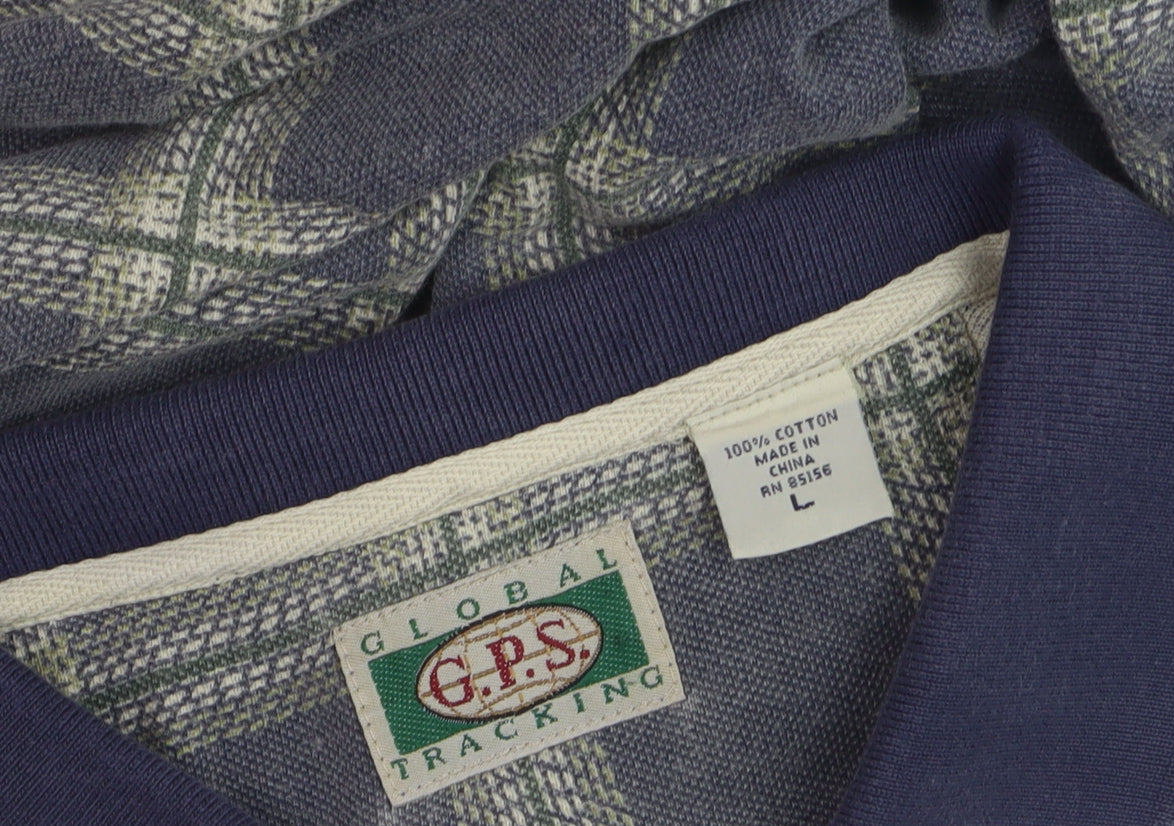 G.P.S Global Tracking Men's Blue Check Cotton Polo Shirt Size L