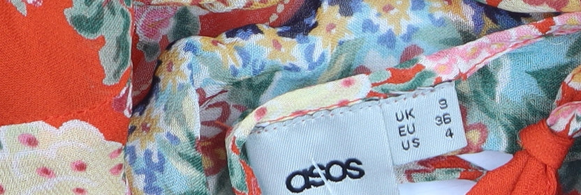 ASOS Women’s Orange Floral Bohemian Knee Length Chiffon Dress Size 8