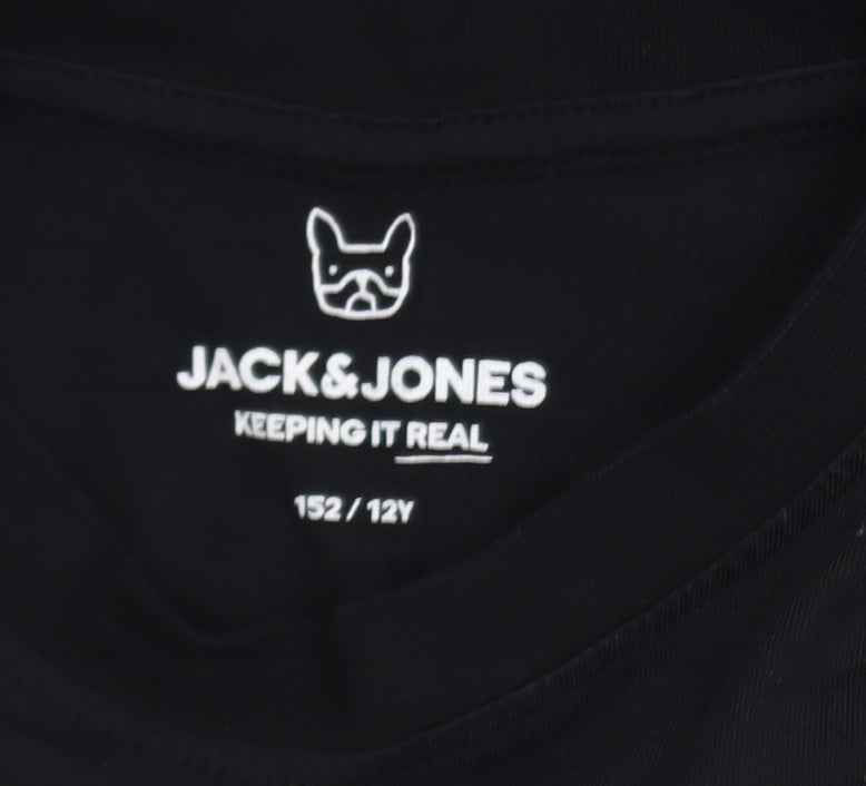 Jack & Jones Boys Black Graphic T-Shirt 12 Years Regular Fit Cotton