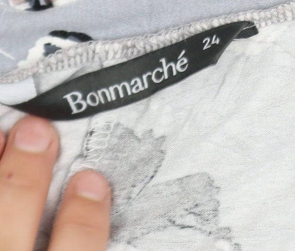 Bonmarché Womens Grey Floral Viscose Stretch T-Shirt Size 24