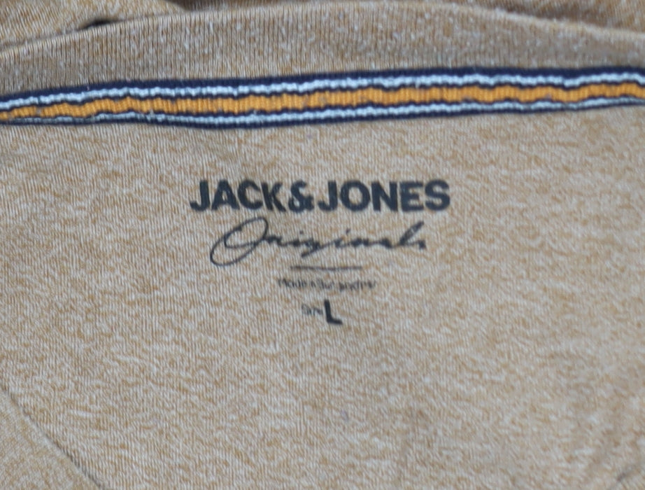 Jack & Jones Men's Beige L Crew Neck Cotton Blend T-Shirt
