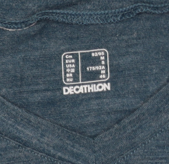 Decathlon Men's Blue V-Neck Long Sleeve Graphic Outdoor T-Shirt M