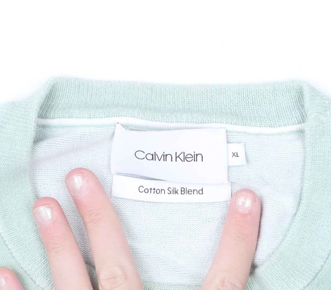 Calvin Klein Men's Green Cotton Silk Crew Neck Jumper XL