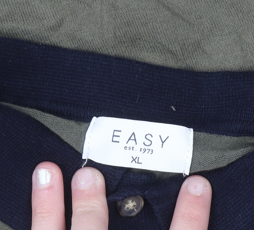 Easy Men's Green Striped Knit Polo Shirt XL Short Sleeve Cotton Blend