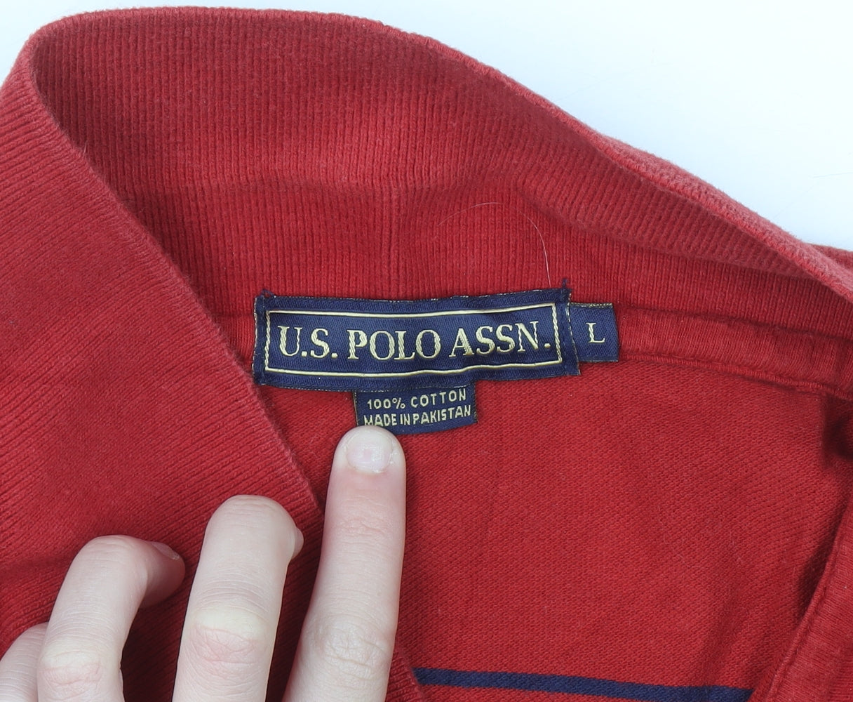 U.S. Polo Assn. Men's Red Striped Cotton Polo Shirt Size L