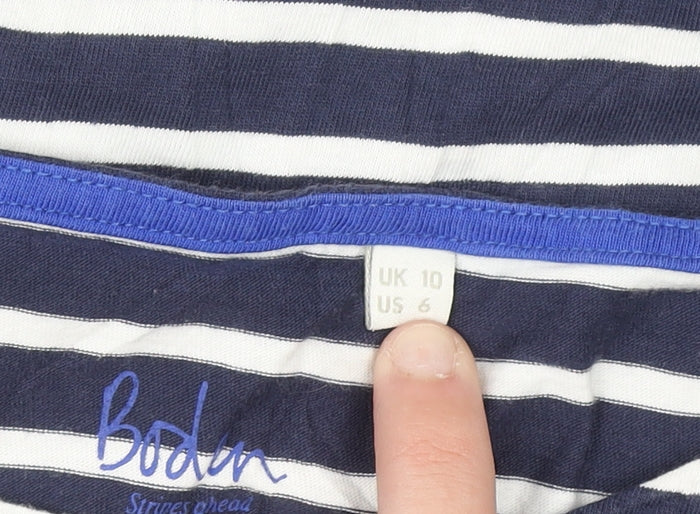Boden Women Blue Striped Long Sleeve Cotton Jersey Top UK 10