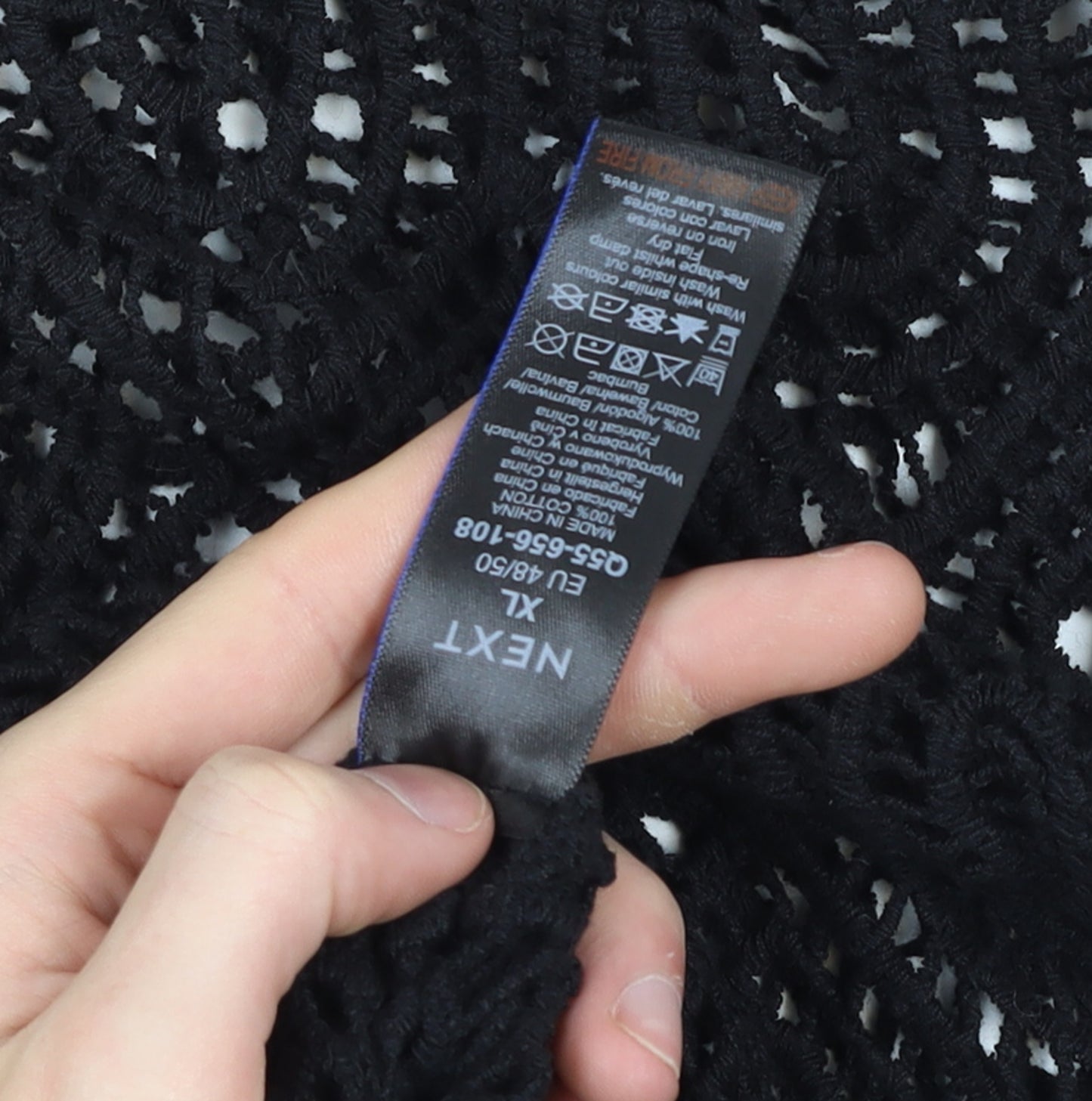 Next Women’s Black Crochet Cotton Tunic XL Long Sleeve V-Neck