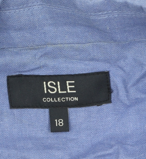 Isle Collection Women Blue Linen Blend Blazer Size 18 Single-Breasted