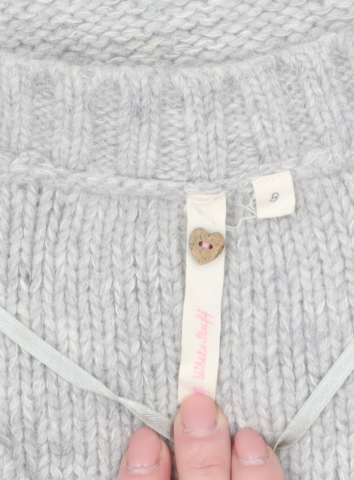 H&M Women Grey Chunky Knit V-Neck Wool Blend Jumper Size 8