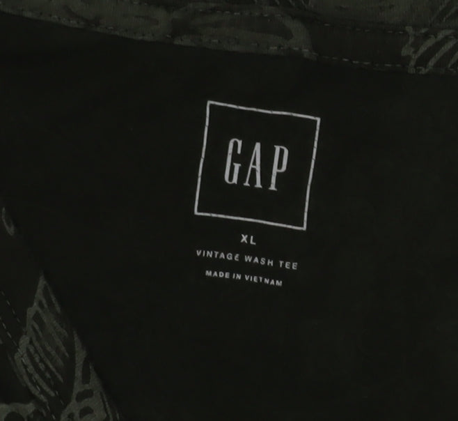 GAP Womens Green Floral V-Neck Short Sleeve T-Shirt XL