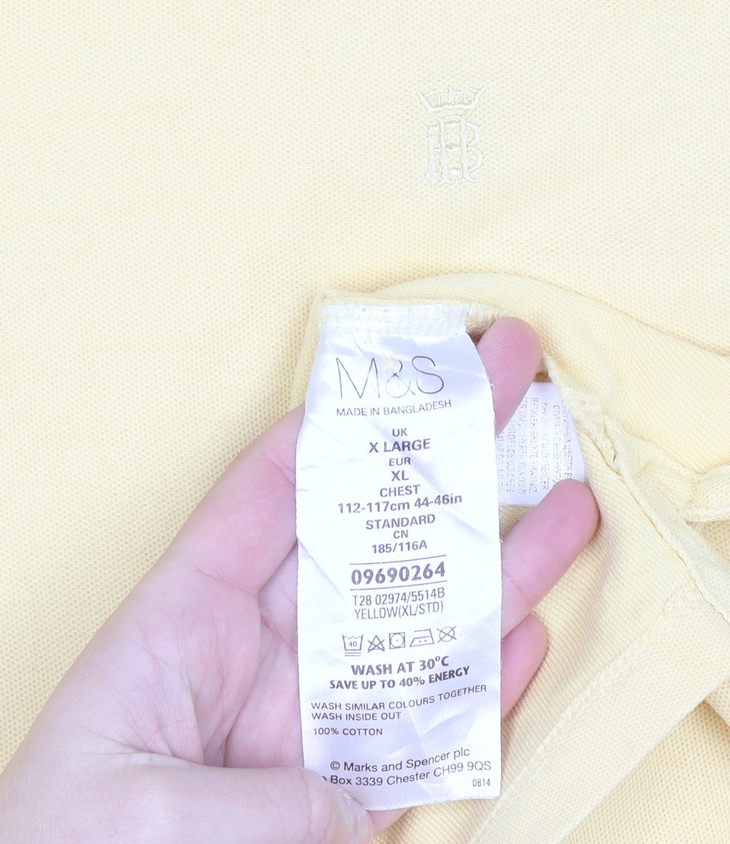 Marks and Spencer Blue Harbour Men's Yellow Cotton Polo Shirt XL