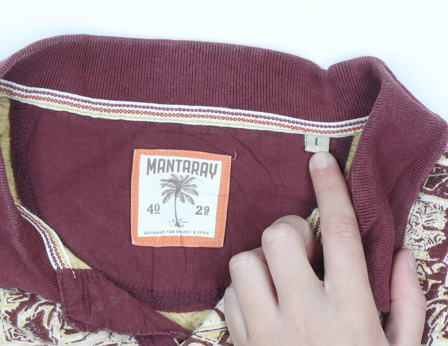 Mantaray Men’s Brown Tropical Print Cotton Polo Shirt Size L
