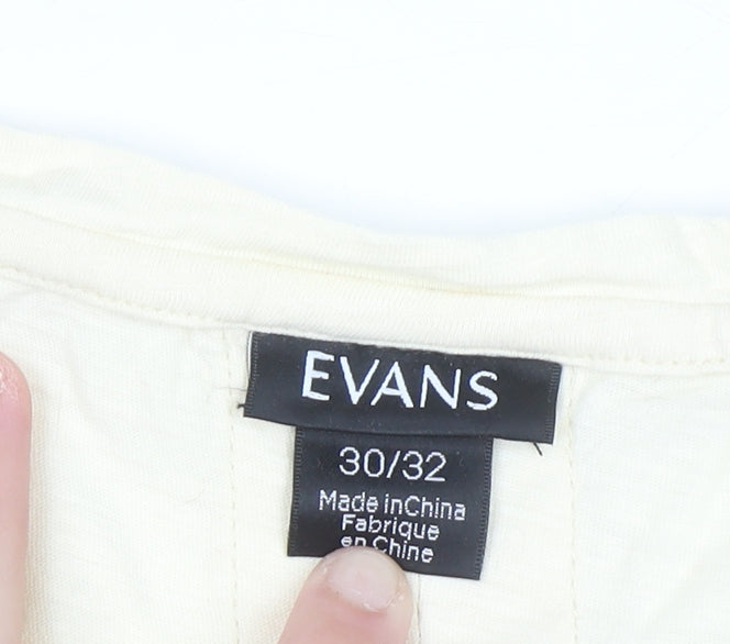 Evans Women Ivory 3/4 Sleeve Scoop Neck Cotton T-Shirt Size 30/32